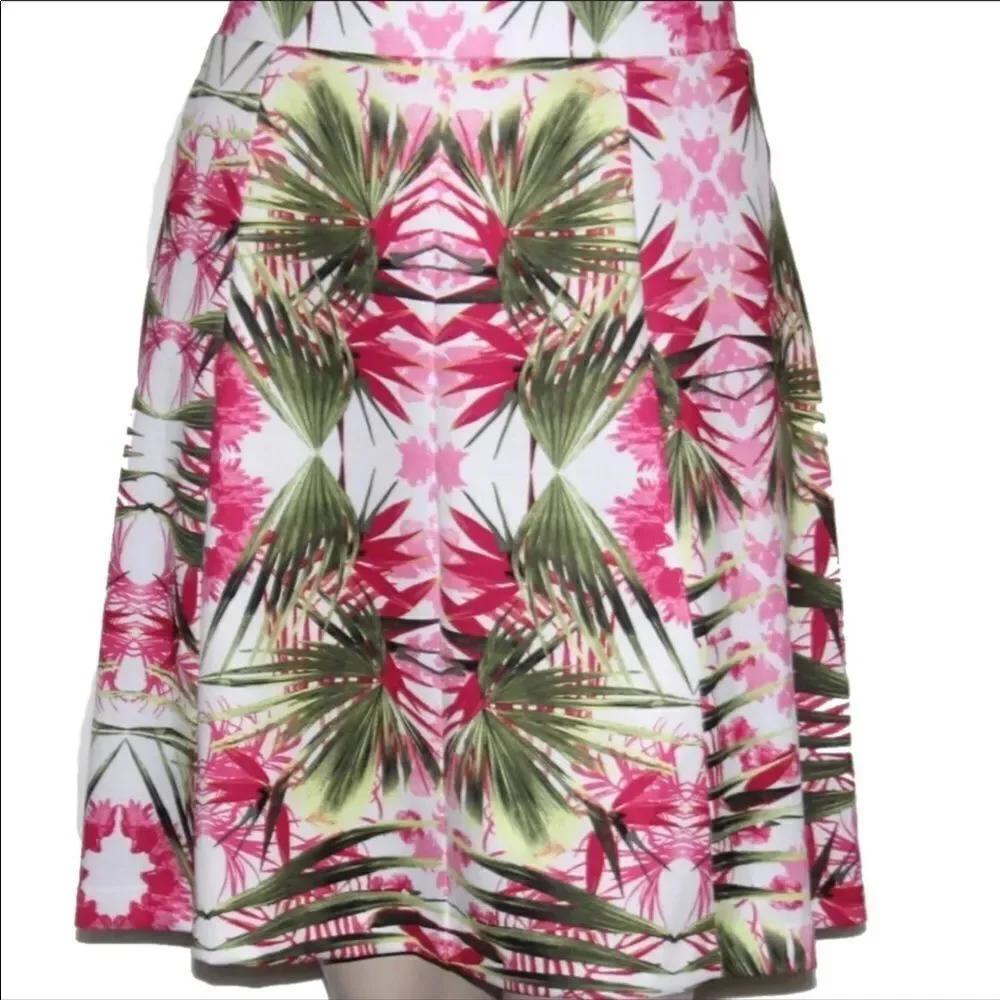 Tropical Floral Flattering A-line Knee Length Skirt NEW